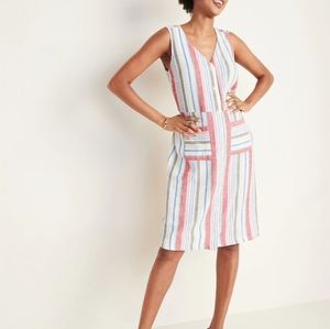 Old Navy Striped Linen Blend Fit & Flare Dress